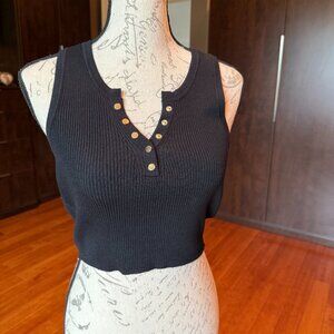 Ribbed Cropped Button Tank